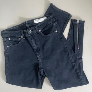 Rag & Bone High Rise Straight Leg Zip Ankle Jeans Faded Black 28